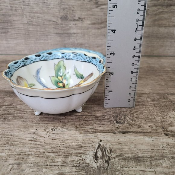VTG Noritake "M" Japan Three Footed Condiment Bowl w Spoon Saucer Plate Floral - Picture 12 of 13